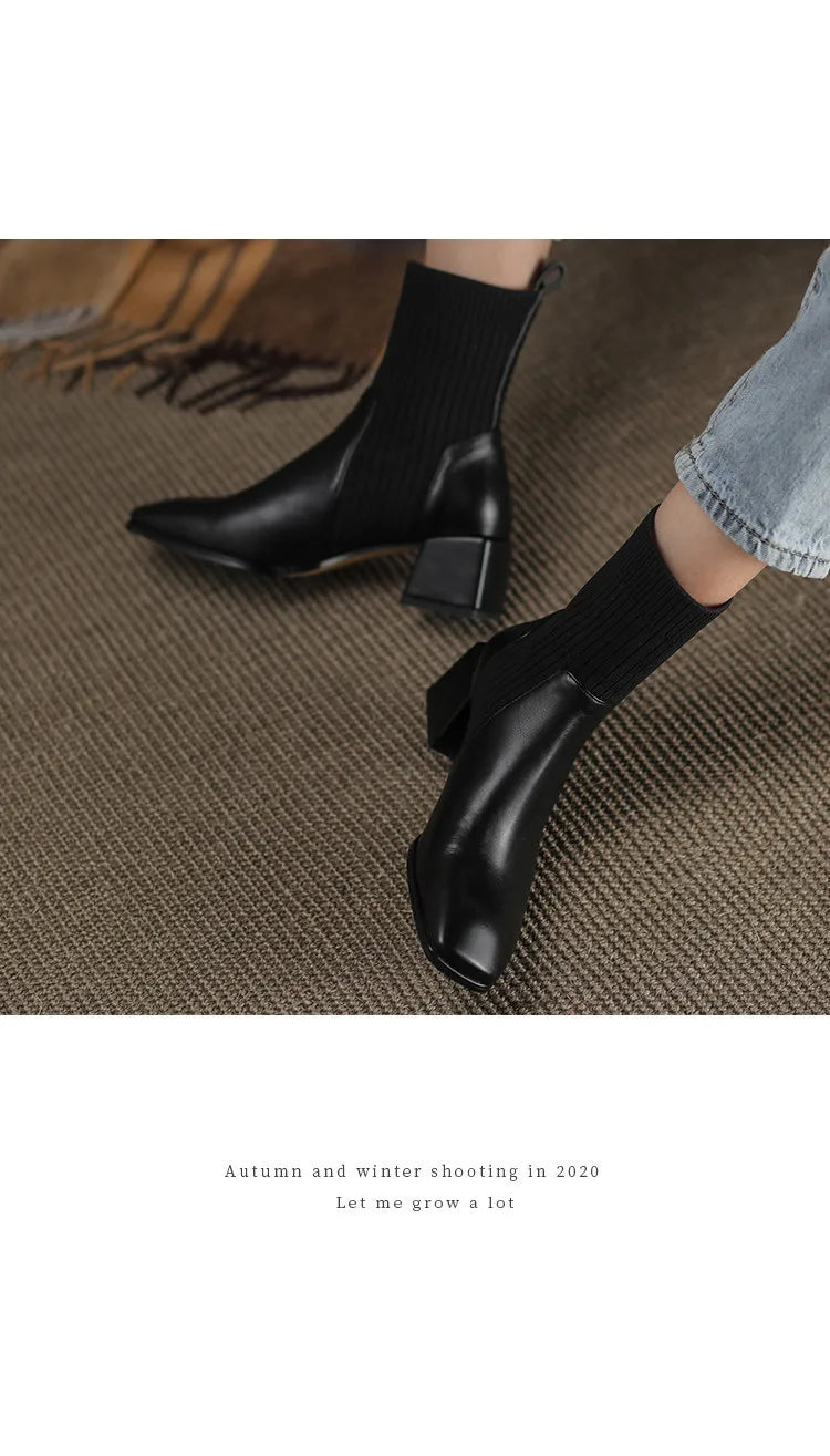 2025 outono inverno novas meias de tornozelo sapatos femininos moda tamanho grande 43 botas curtas de malha deslizamento em salto alto botas de mujer