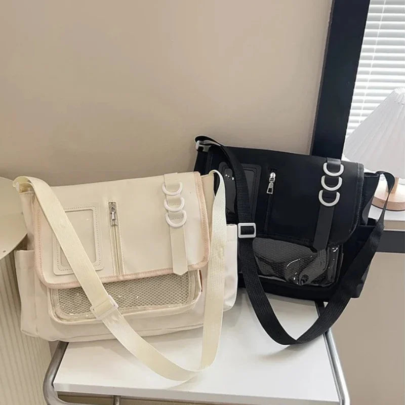 Y2k japonês harajuku sacos de escola para meninas novo transparente itabag ombro crossbody saco diy emblemas placa exibição ita saco