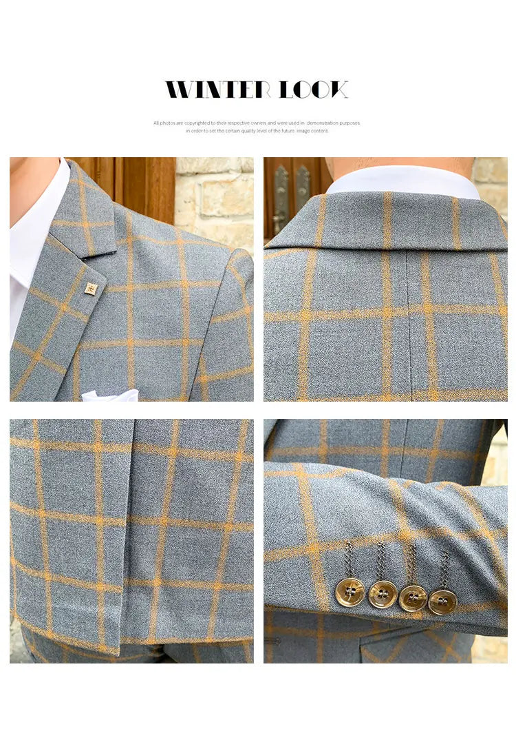 Terno de negócios fino ajuste masculino alta qualidade boutique moda conjunto de duas peças bonito tendência banquete quatro estações calças incluídas