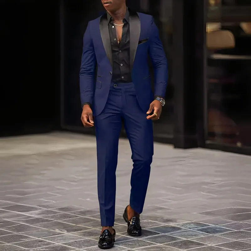 Terno masculino de 2 peças adequado para ternos de negócios de casamento, conjuntos de jaquetas e calças de botão único, conjuntos de jaqueta slim fit