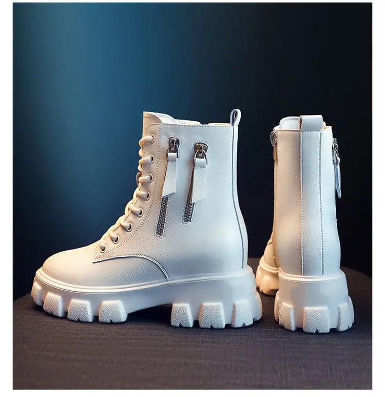Botas 2025 novo estilo coreano forrado de lã outono inverno sapatos de algodão de alta qualidade botas femininas salto alto meados de bezerro bootsins