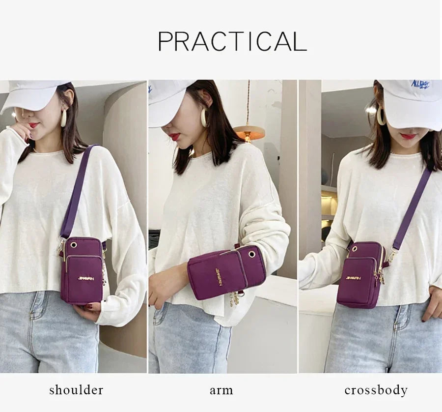 Bolsa de Celular Feminina Transversal Mini, Bolsa de Moedas Moderna para Mães, Bolsa de Ombro para Corrida com Alça de Pescoço, Carteira de 3 Camadas