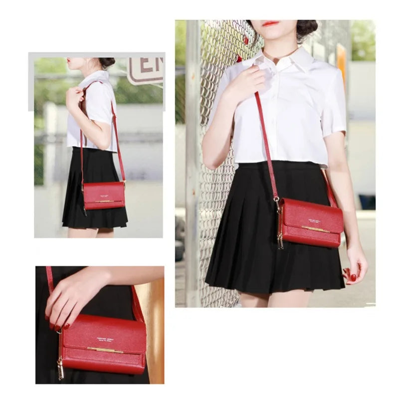 Carteira multi-cartão coreana para mulheres, grande capacidade, bolsa de ombro casual para celular, moda, novo estilo