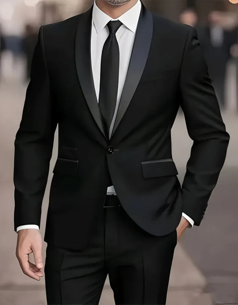 Conjunto de terno formal masculino negócios casual fino ajuste smoking para casamento, lapela de entalhe de manga longa, noivo