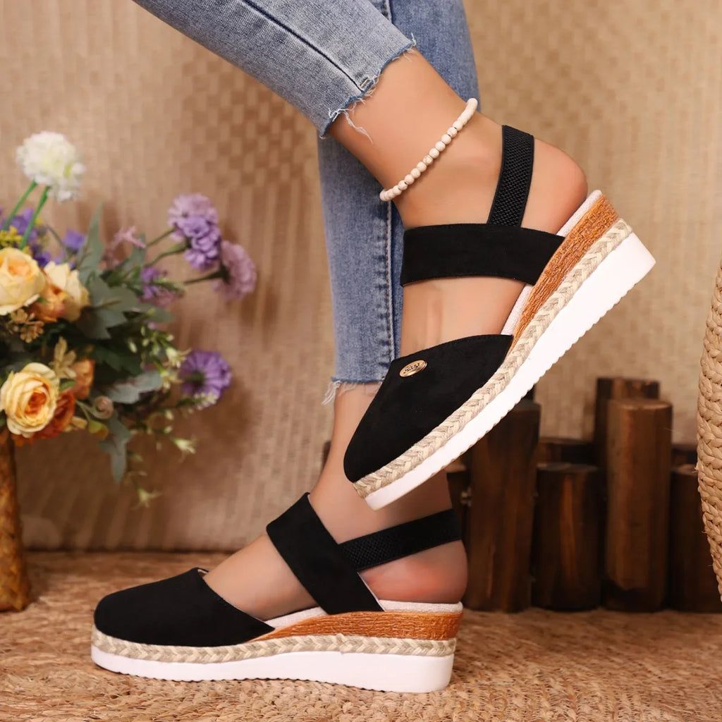 2025 novas mulheres dedo do pé fechado sandálias de cunha moda alpercatas sandálias plataforma fivela cinta sapatos gladiador mulher zapatos de mujer