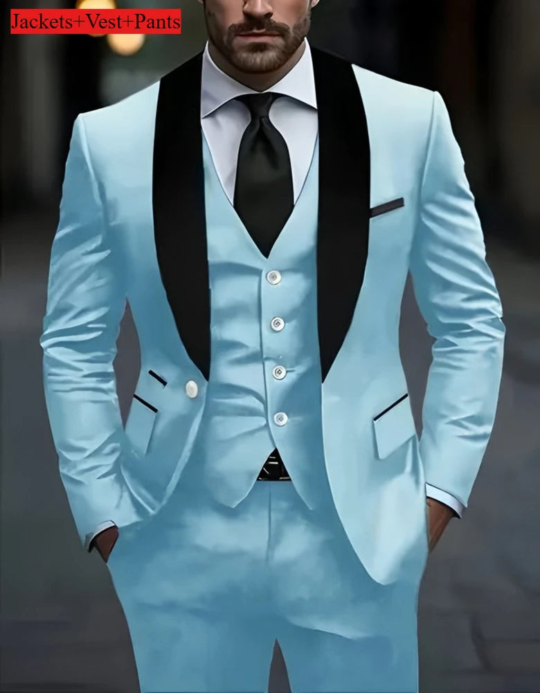 Conjunto de terno formal masculino negócios casual fino ajuste smoking para casamento, lapela de entalhe de manga longa, noivo