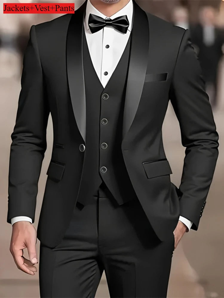 Conjunto de terno formal masculino negócios casual fino ajuste smoking para casamento, lapela de entalhe de manga longa, noivo