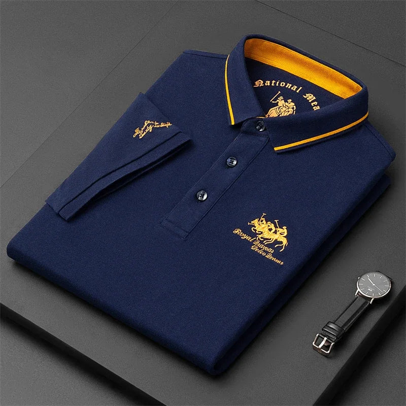 Camisa polo masculina bordada casual moda manga curta verão top confortável