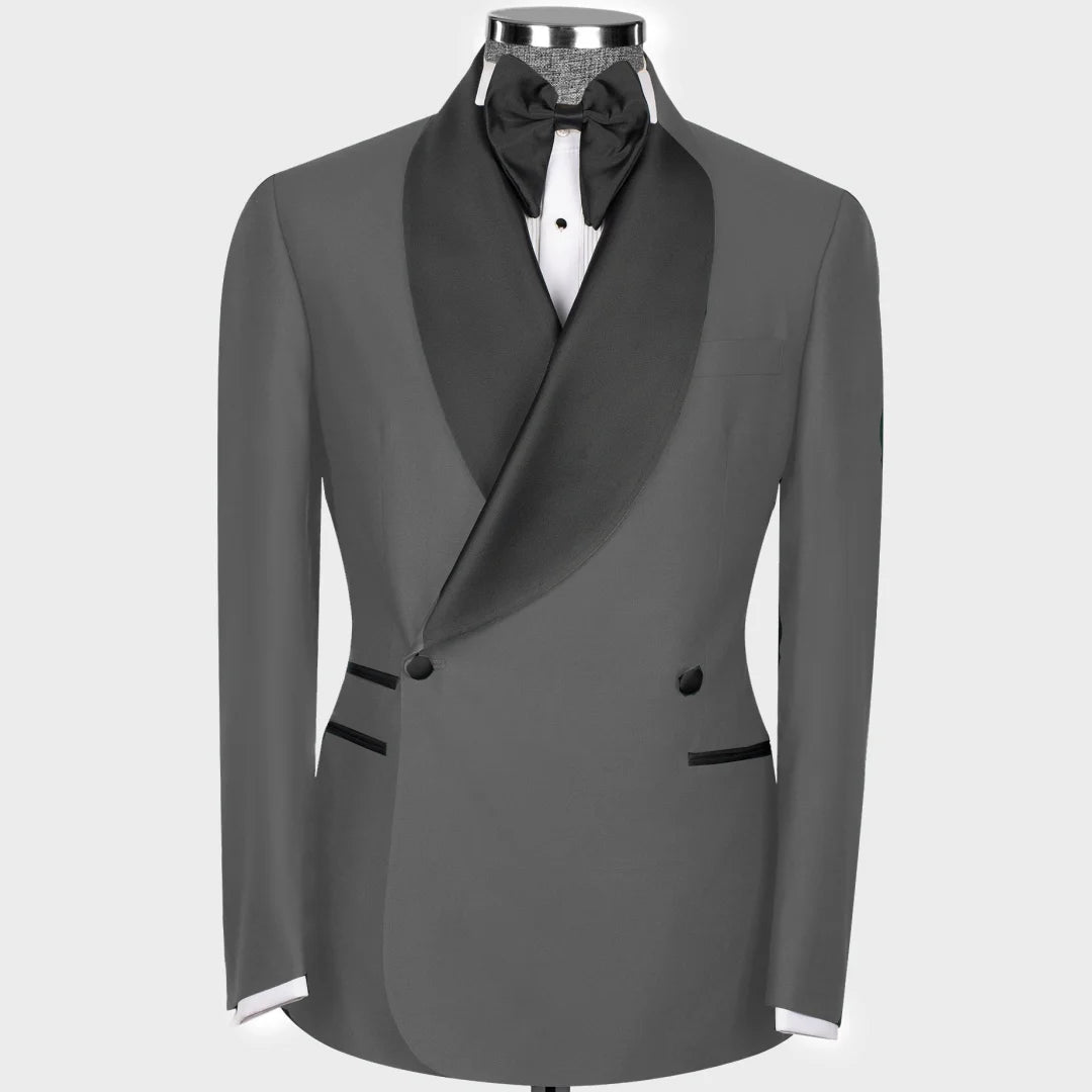 Terno masculino 2 peças preto com lapela brilhante botão duplo para casamento banquete trabalho escritório negócios jaqueta casual com calças