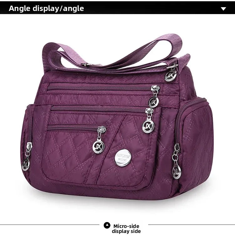 Bolsa crossbody feminina multicamadas de nylon à prova d'água, bolsa de ombro casual para mulheres de meia-idade e idosas, bolsa de grande capacidade