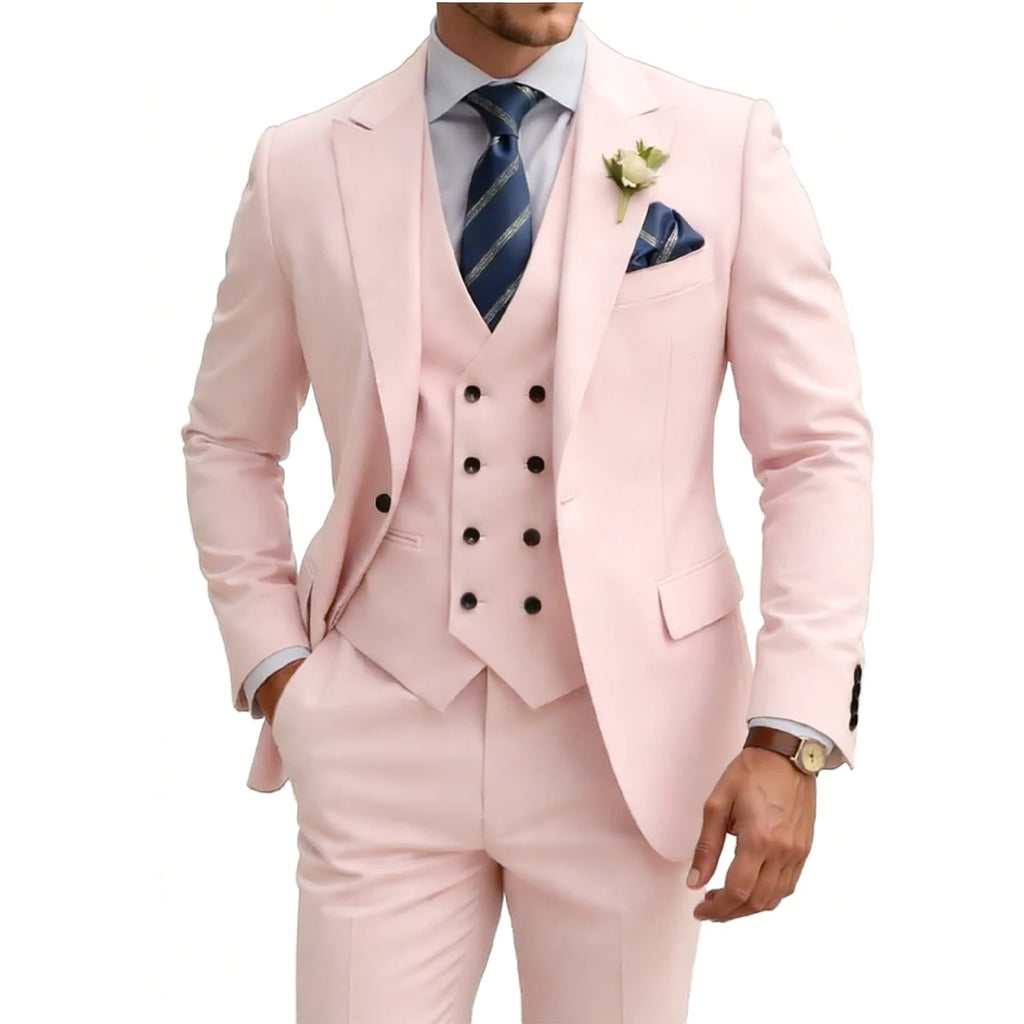 Terno masculino slim fit de 3 peças, trespassado, para casamento, baile, eventos formais, jantar de negócios e smoking.