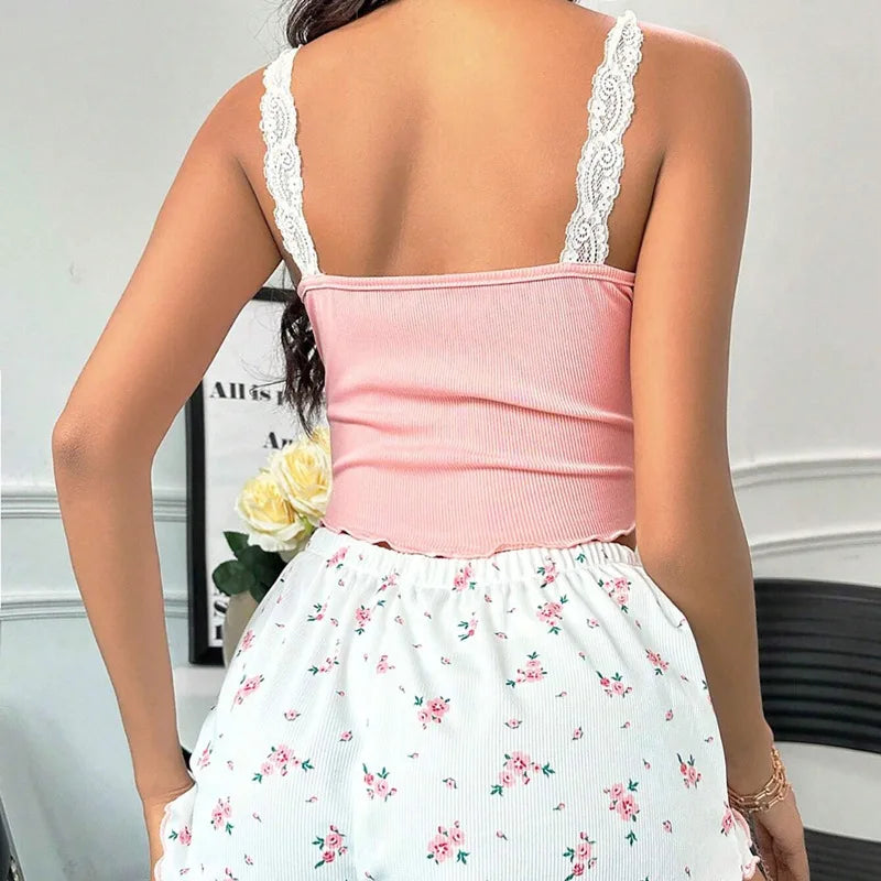 2025 feminino sexy renda camisola colete shorts sleepwear feminino fino ajuste de duas peças roupa de casa novo produto rosa café azul