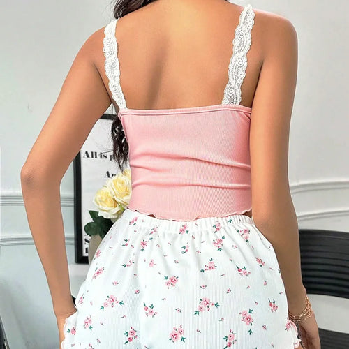 2025 feminino sexy renda camisola colete shorts sleepwear feminino fino ajuste de duas peças roupa de casa novo produto rosa café azul