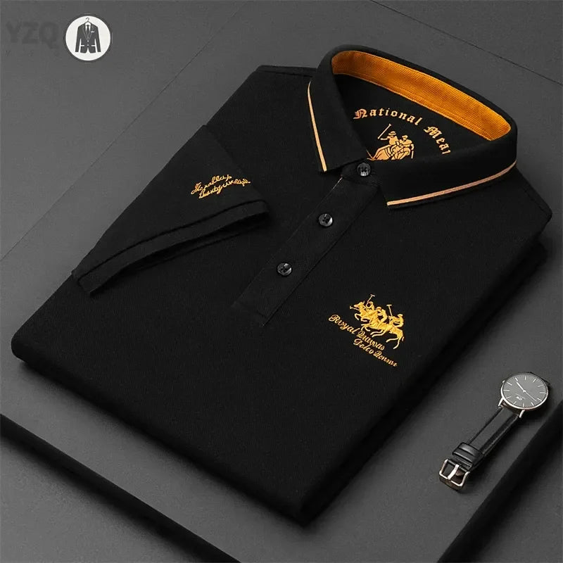 Camisa polo masculina bordada casual moda manga curta verão top confortável