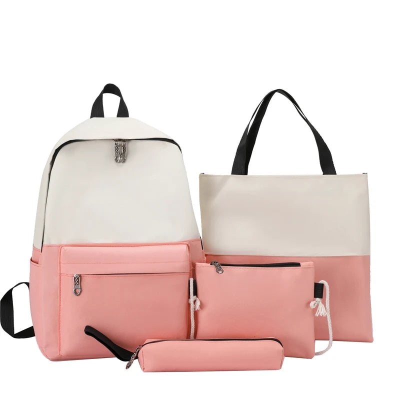 4 pçs conjuntos de mochilas para adolescentes grande capacidade sólida faculdade mochilas leves portáteis estudantes viagem