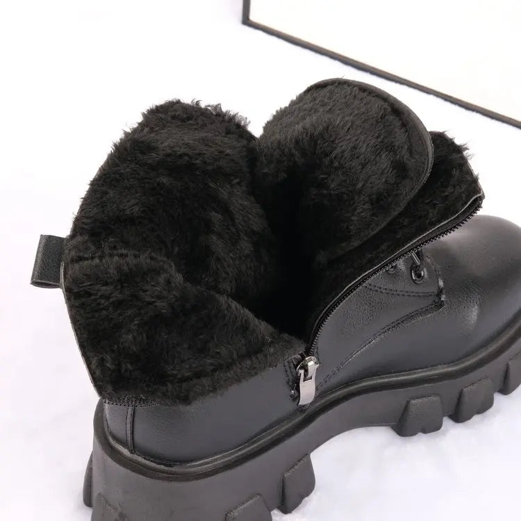Botas 2025 novo estilo coreano forrado de lã outono inverno sapatos de algodão de alta qualidade botas femininas salto alto meados de bezerro bootsins