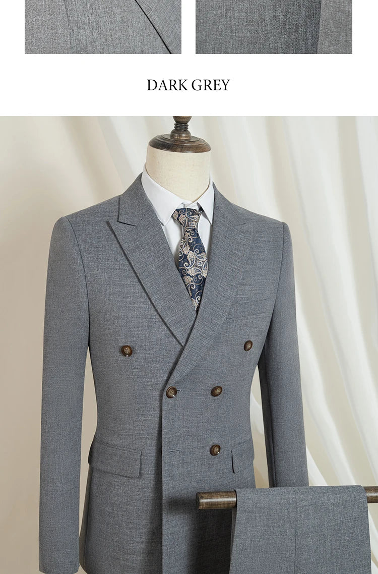 Terno masculino elegante azul escuro ST Cassy, conjunto de 2 peças, moderno, para casamento, festas, negócios e escritório.