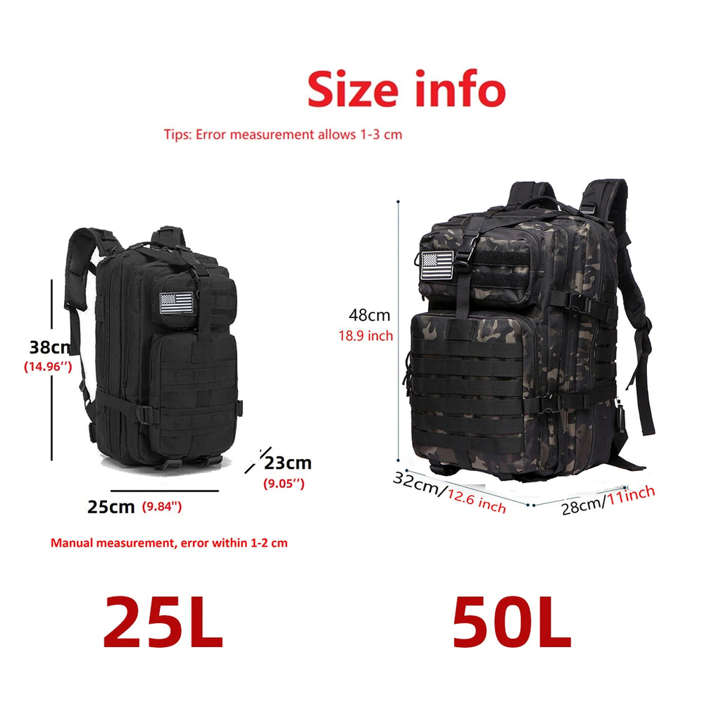 25l/50l resistente náilon impermeável tático esportes trekking pesca caça acampamento caminhadas saco mochila ao ar livre
