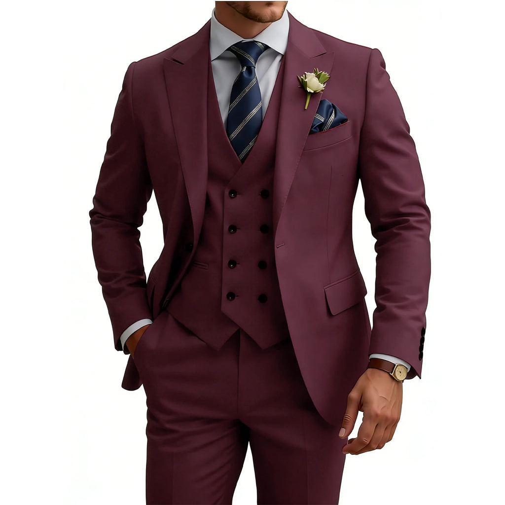 Terno masculino slim fit de 3 peças, trespassado, para casamento, baile, eventos formais, jantar de negócios e smoking.