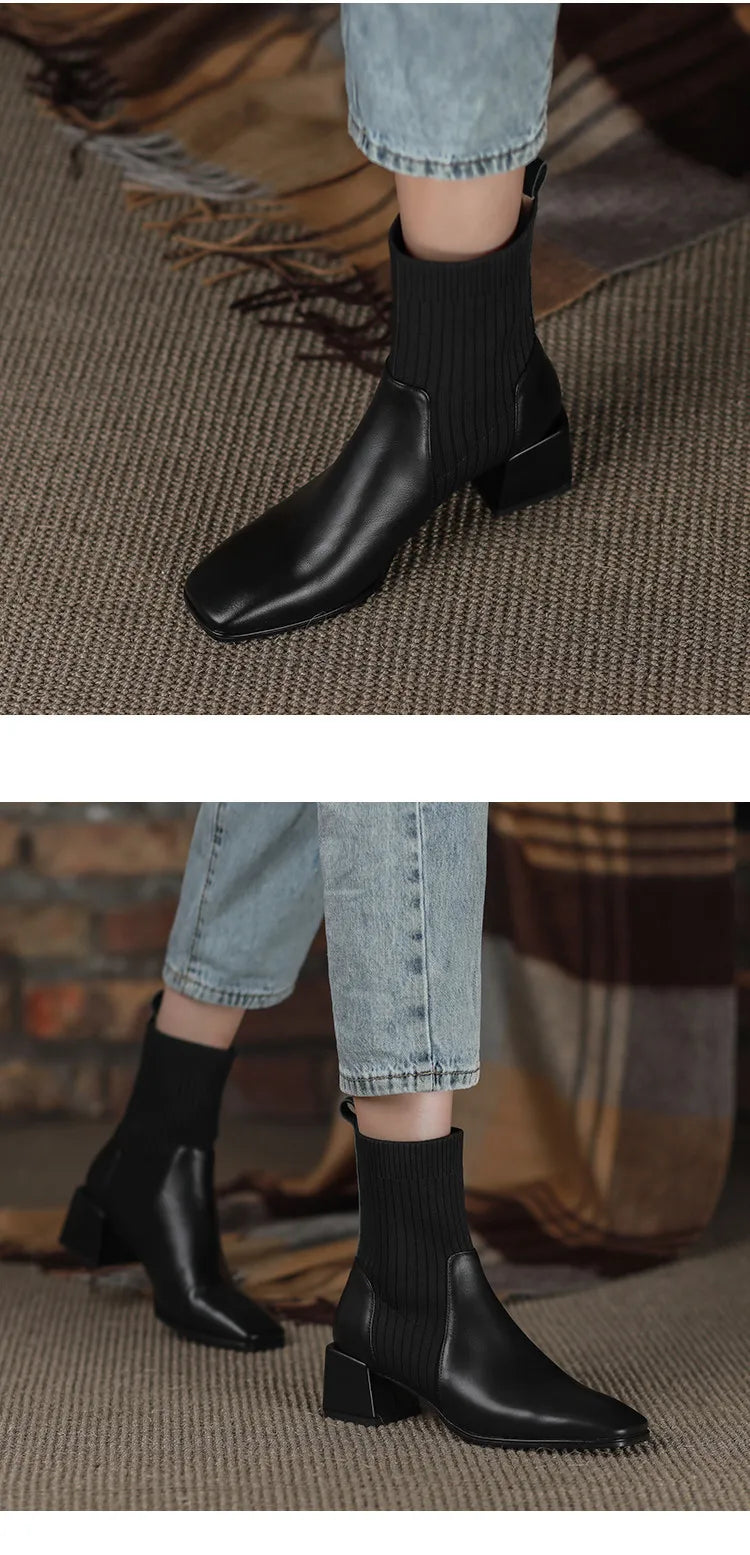 2025 outono inverno novas meias de tornozelo sapatos femininos moda tamanho grande 43 botas curtas de malha deslizamento em salto alto botas de mujer