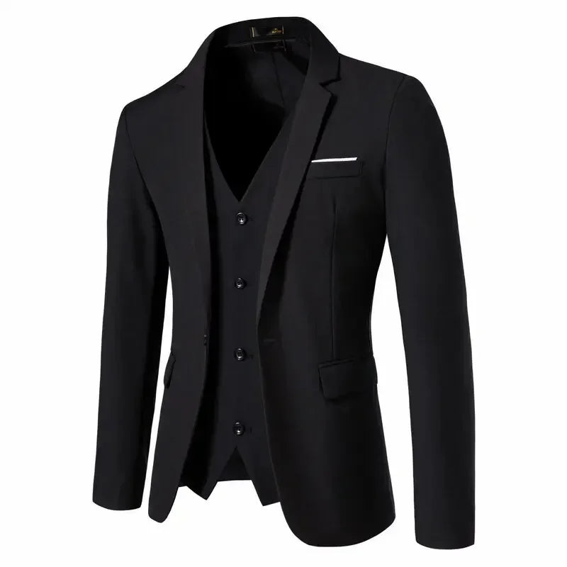 Terno masculino (blazer + colete + calças) moda negócios cor sólida casamento estilo britânico workwear, terno de desempenho casual