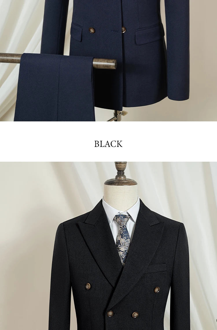 Terno masculino elegante azul escuro ST Cassy, conjunto de 2 peças, moderno, para casamento, festas, negócios e escritório.