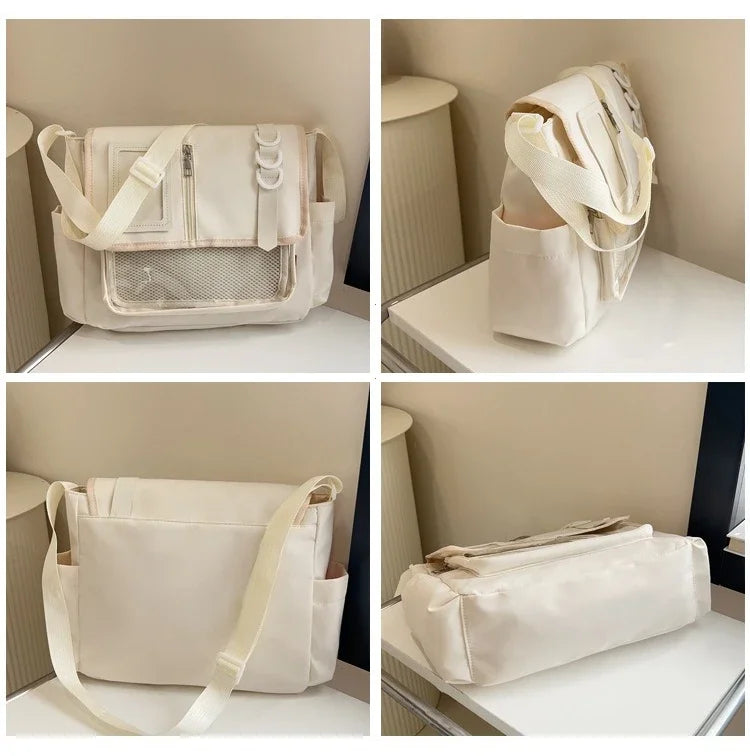 Y2k japonês harajuku sacos de escola para meninas novo transparente itabag ombro crossbody saco diy emblemas placa exibição ita saco