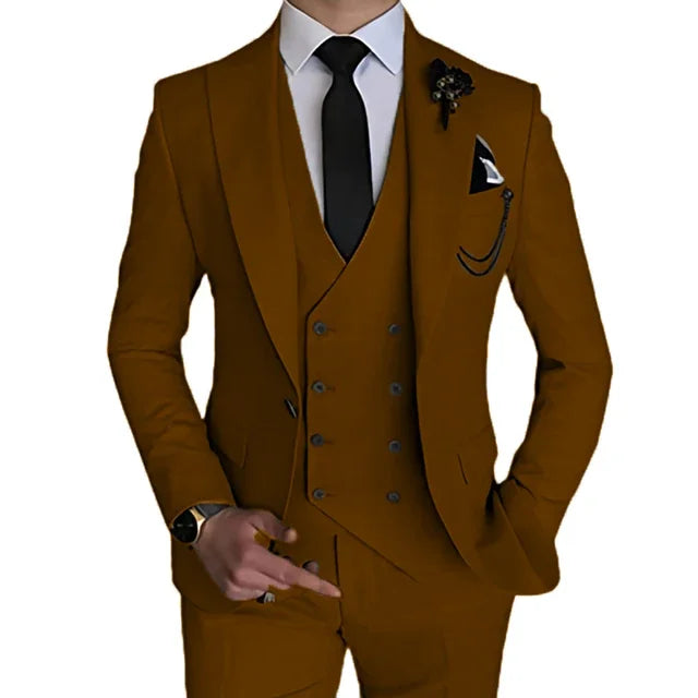 Terno de casamento monocromático masculino, boutique de lazer, casaco de negócios, calças, colete, vestido, blazers, jaqueta, calças, 3 peças, nova moda