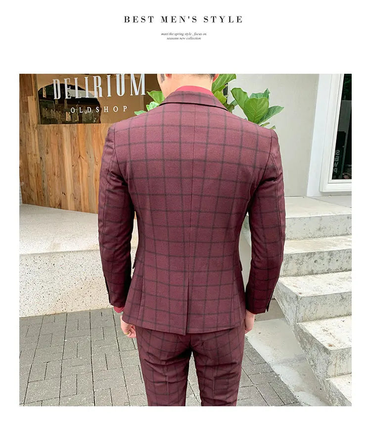 Terno de negócios fino ajuste masculino alta qualidade boutique moda conjunto de duas peças bonito tendência banquete quatro estações calças incluídas