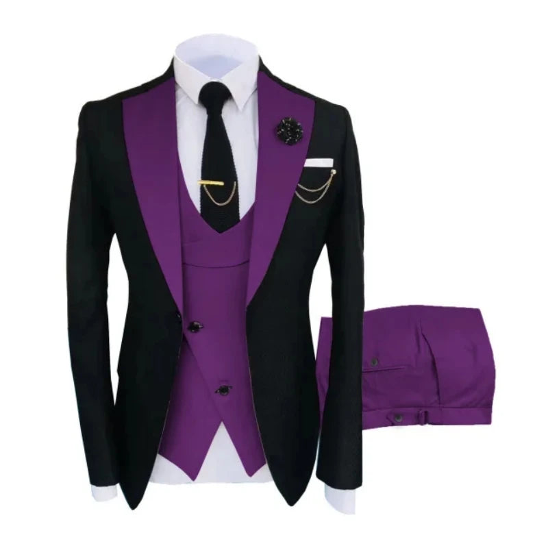 Ternos masculinos 3 peças sob medida melhor homem noivo casamento smoking fino ajuste jacquard duas cores blazer jaqueta colete calças smoking roupas