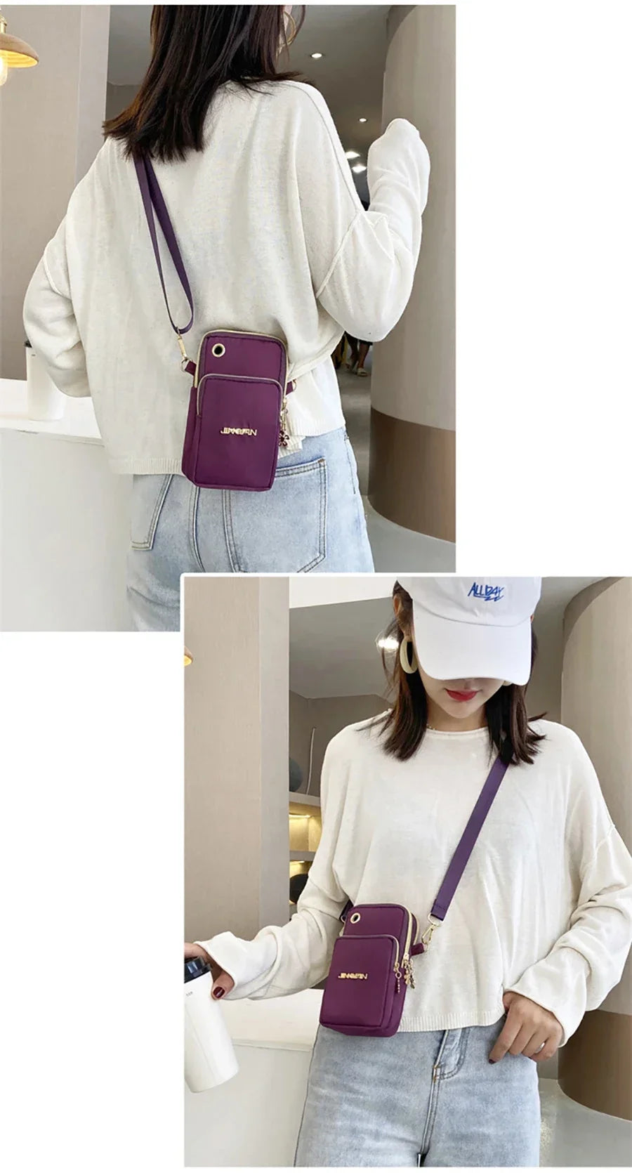Bolsa de Celular Feminina Transversal Mini, Bolsa de Moedas Moderna para Mães, Bolsa de Ombro para Corrida com Alça de Pescoço, Carteira de 3 Camadas