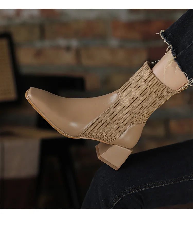 2025 outono inverno novas meias de tornozelo sapatos femininos moda tamanho grande 43 botas curtas de malha deslizamento em salto alto botas de mujer