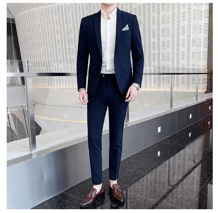 Conjunto masculino de duas peças, terno monocromático, todo apto para banquete bonito, casual e elegante, de alta qualidade, novo e elegante, M-4XL, 2022