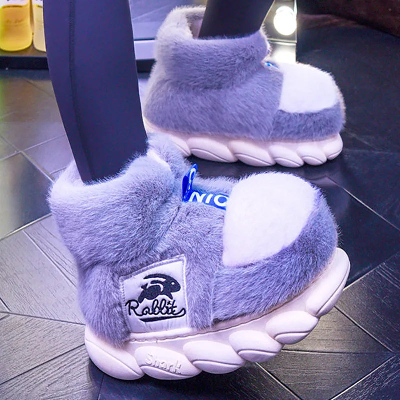 2025 sapatos quentes de inverno feminino forro de pelúcia chinelos interiores casais plataforma salto alto botas de neve feminino masculino casa chinelo