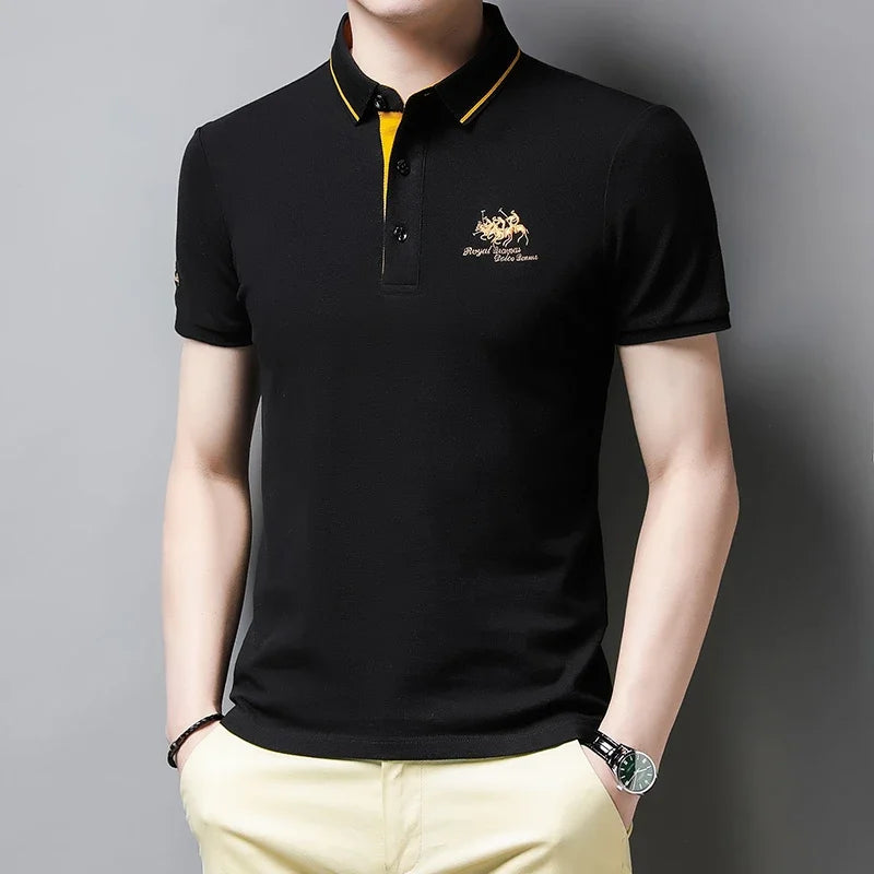 Camisa polo masculina bordada casual moda manga curta verão top confortável