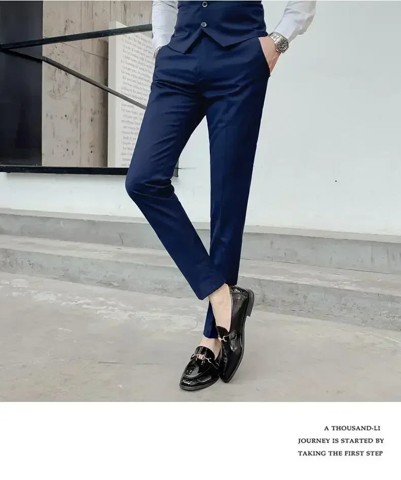 Terno (blazer + colete + calças) moda masculina negócios ao ar livre tendência cor sólida casual fino-ajuste casamento anfitrião cavalheiro terno 6xl