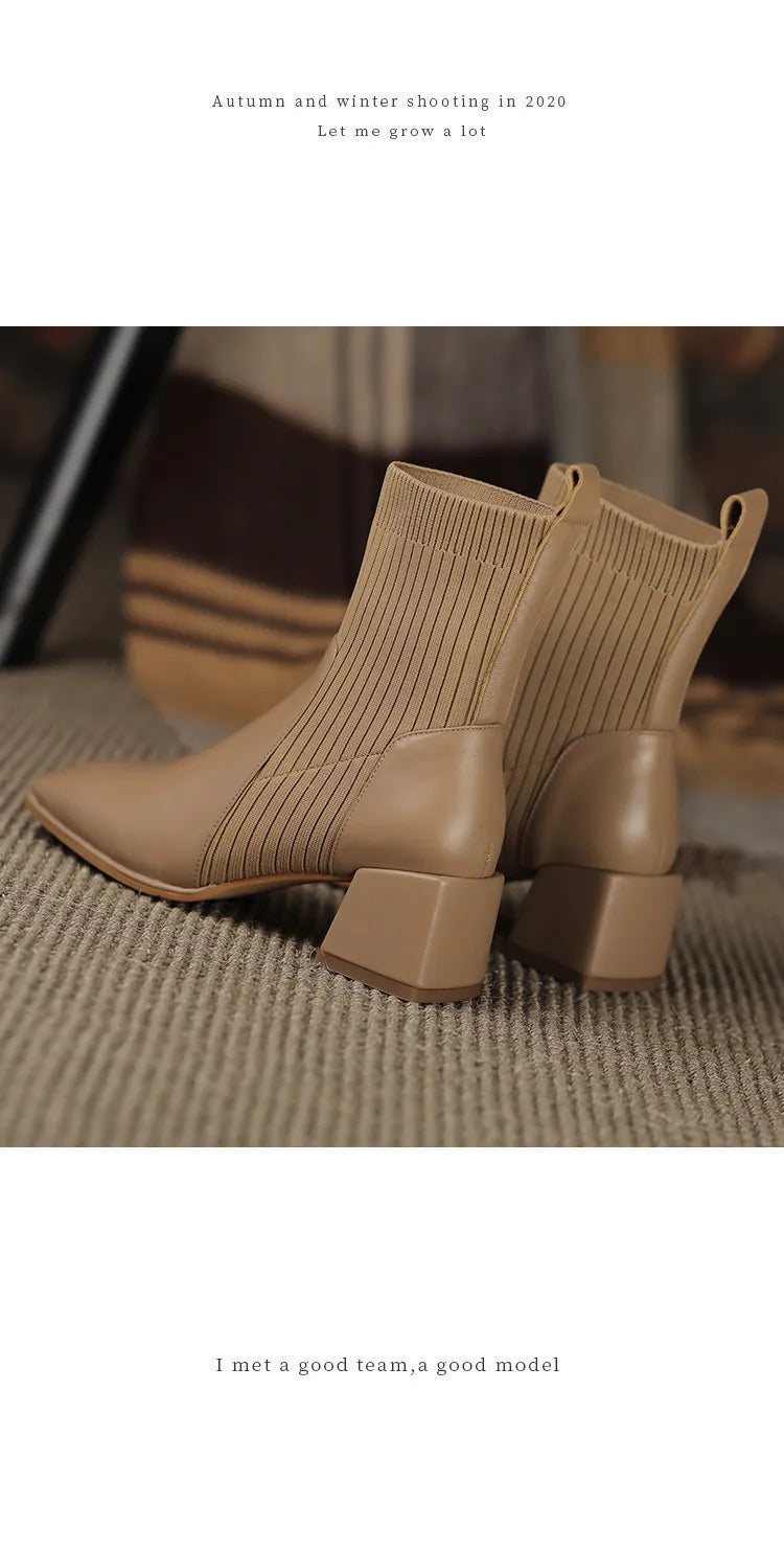 2025 outono inverno novas meias de tornozelo sapatos femininos moda tamanho grande 43 botas curtas de malha deslizamento em salto alto botas de mujer