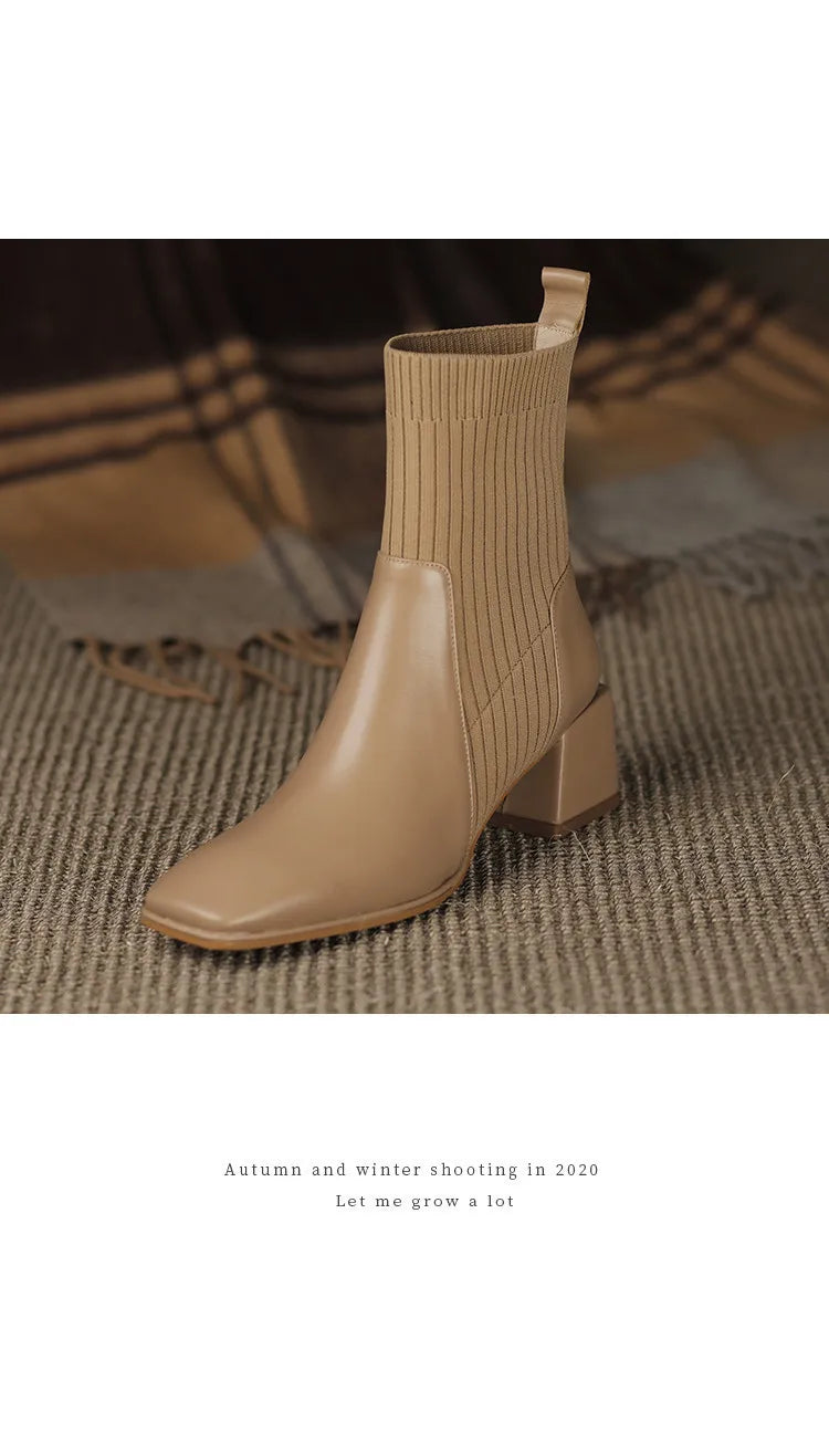 2025 outono inverno novas meias de tornozelo sapatos femininos moda tamanho grande 43 botas curtas de malha deslizamento em salto alto botas de mujer