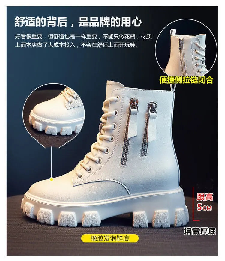 Botas 2025 novo estilo coreano forrado de lã outono inverno sapatos de algodão de alta qualidade botas femininas salto alto meados de bezerro bootsins