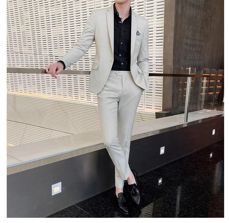 Conjunto masculino de duas peças, terno monocromático, todo apto para banquete bonito, casual e elegante, de alta qualidade, novo e elegante, M-4XL, 2022