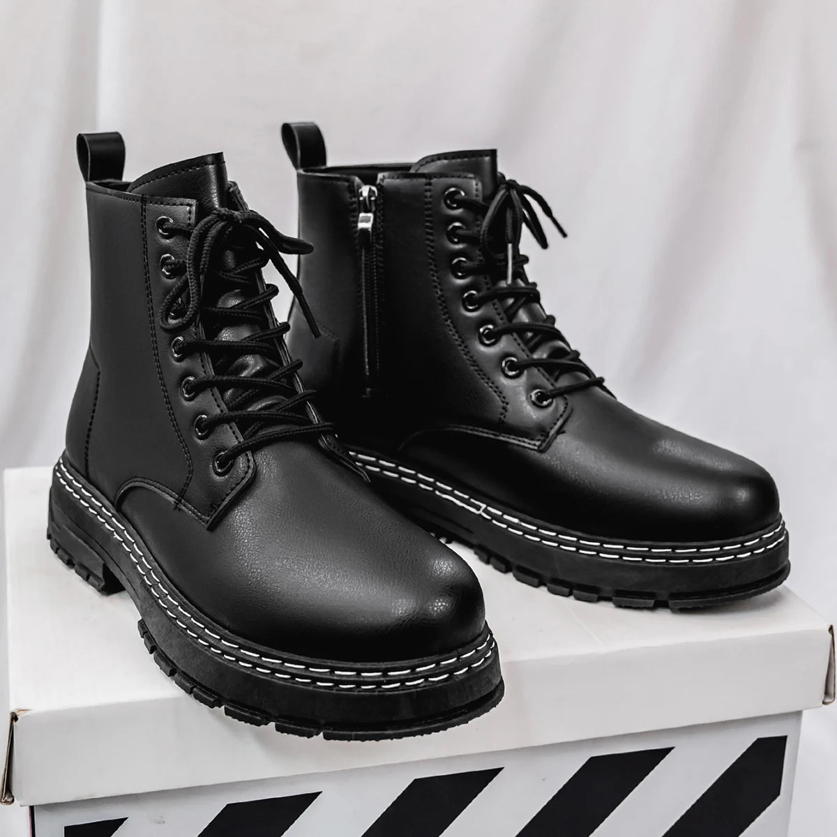 Botas jeans masculinas de cano alto, calçados esportivos casuais, botas masculinas da moda e da moda