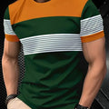 Camiseta de grandes dimensões masculina t camisa verão moda casual em torno do pescoço manga curta topo listrado impresso roupas masculinas camiseta