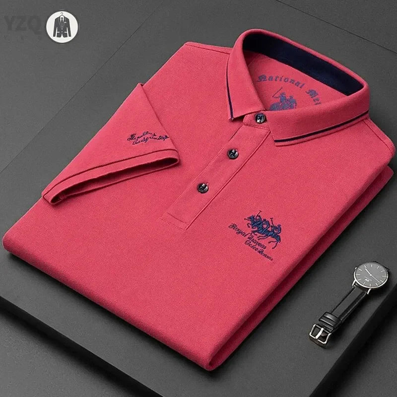 Camisa polo masculina bordada casual moda manga curta verão top confortável
