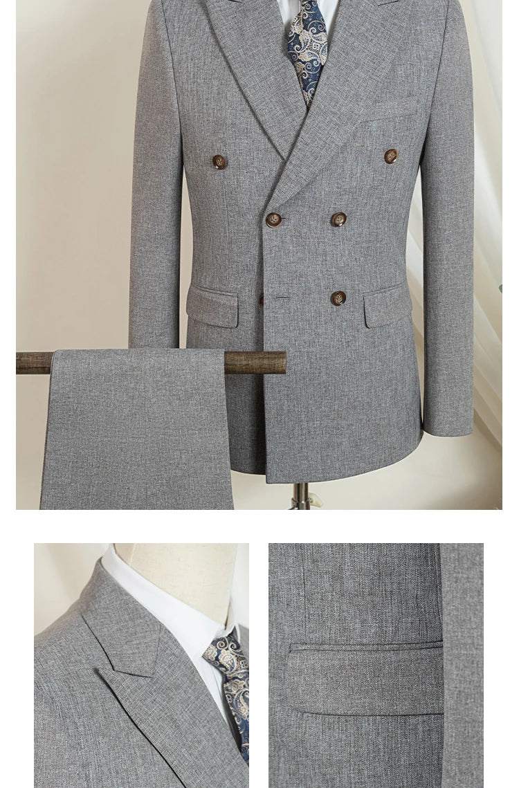 Terno masculino elegante azul escuro ST Cassy, conjunto de 2 peças, moderno, para casamento, festas, negócios e escritório.