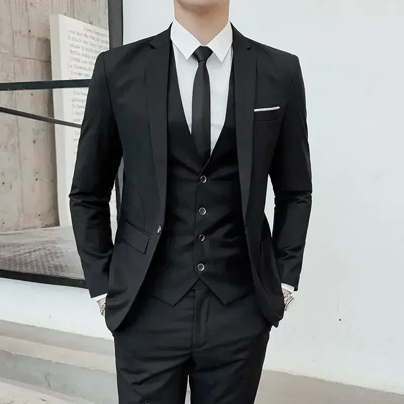 Terno (blazer + colete + calças) moda masculina negócios ao ar livre tendência cor sólida casual fino-ajuste casamento anfitrião cavalheiro terno 6xl