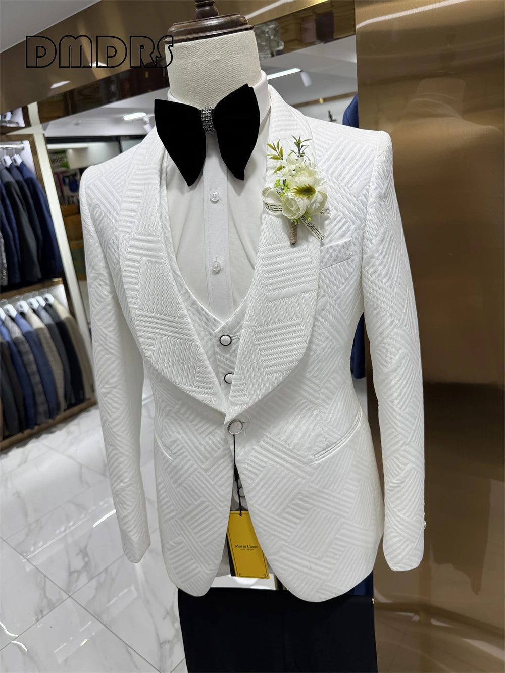 Conjunto de terno de casamento de alta qualidade para noivo, ternos de moda masculina de três peças, jaqueta blazer com gola xale de um botão, colete e calças