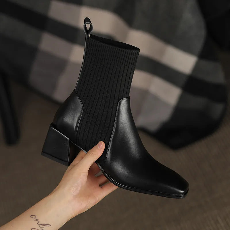 2025 outono inverno novas meias de tornozelo sapatos femininos moda tamanho grande 43 botas curtas de malha deslizamento em salto alto botas de mujer