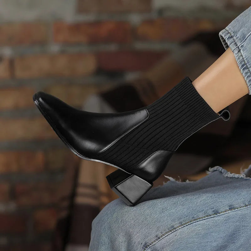 2025 outono inverno novas meias de tornozelo sapatos femininos moda tamanho grande 43 botas curtas de malha deslizamento em salto alto botas de mujer