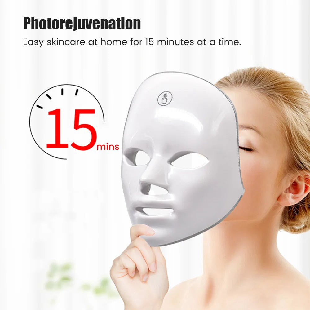 7-1 cores led máscara de cuidados com a pele facial, máscara de luz vermelha para rosto, rejuvenescimento casa face lifting clareamento dispositivo de beleza
