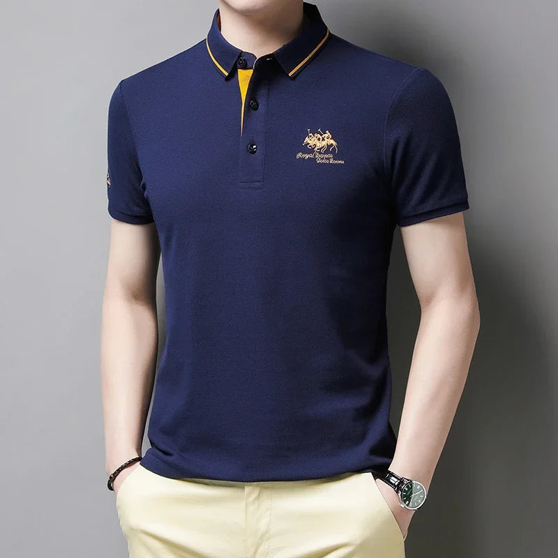 Camisa polo masculina bordada casual moda manga curta verão top confortável